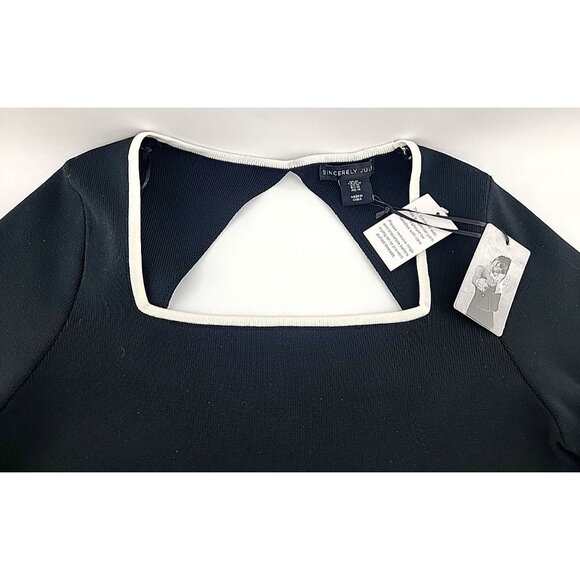 New Women's Sincerely Jules LS Black Open Back Crop Sweater Sz M Sleek Edgy Vibe - Picture 7 of 9